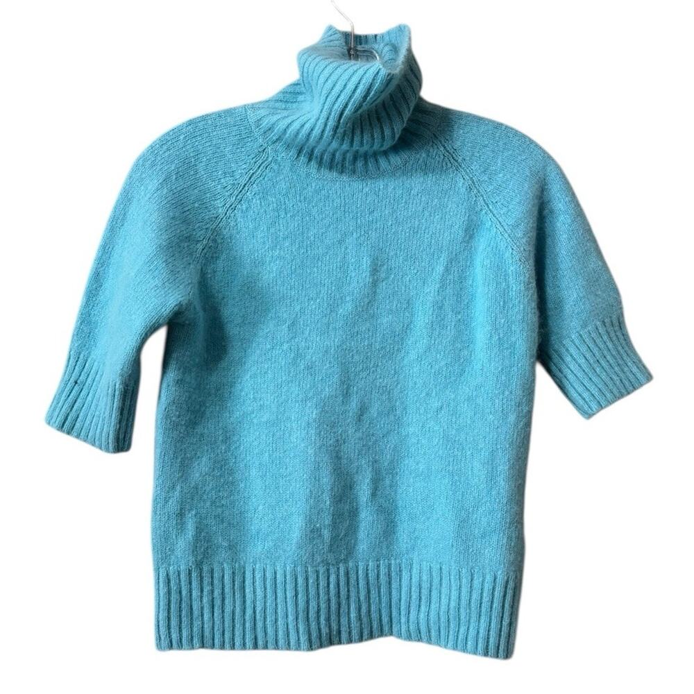 Apostrophe Women Size Small Blue 3/4 Sleeve Silk Angora Rabbit Hair Turtleneck
